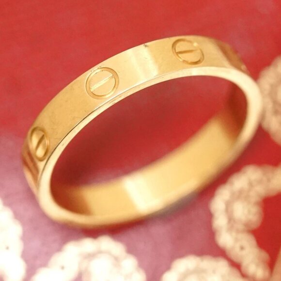 Cartier Mini Love Band Ring size US8.5 EU58 18k Yellow Gold 750 Auth w/Box #787 - Picture 1 of 5